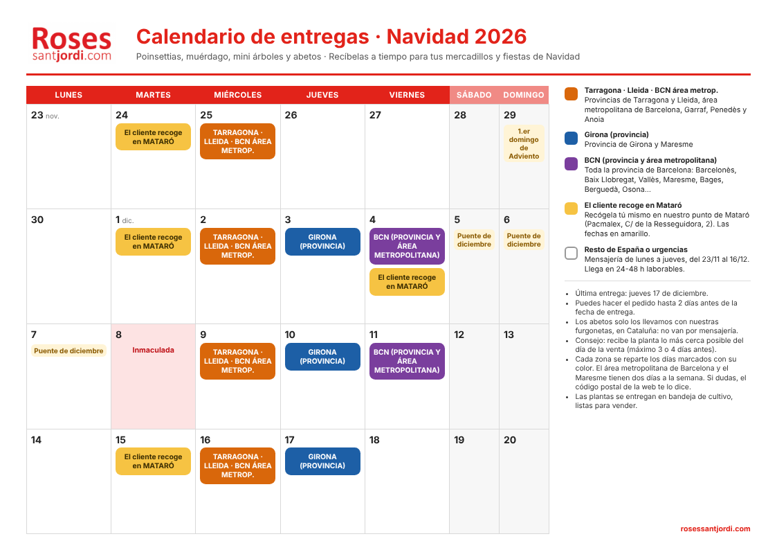 Calendario de entregas Navidad 2026